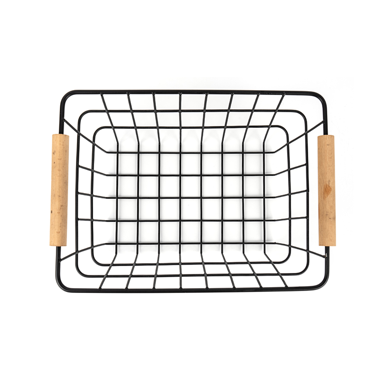 Druciane kosze do przechowywania z drewnianym uchwytem do kuchni i spiżarni