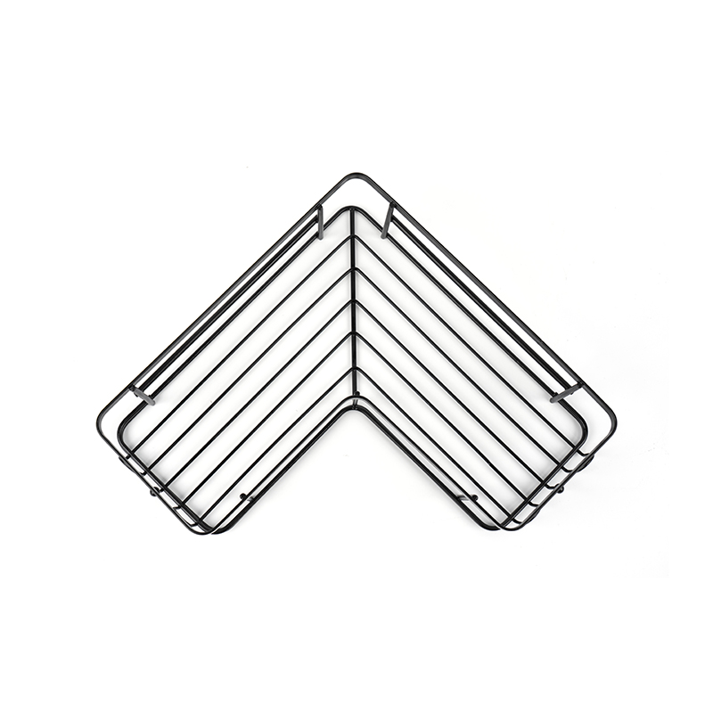 Czarny narożny koszyk prysznicowy montowany na ścianie ze stali nierdzewnej