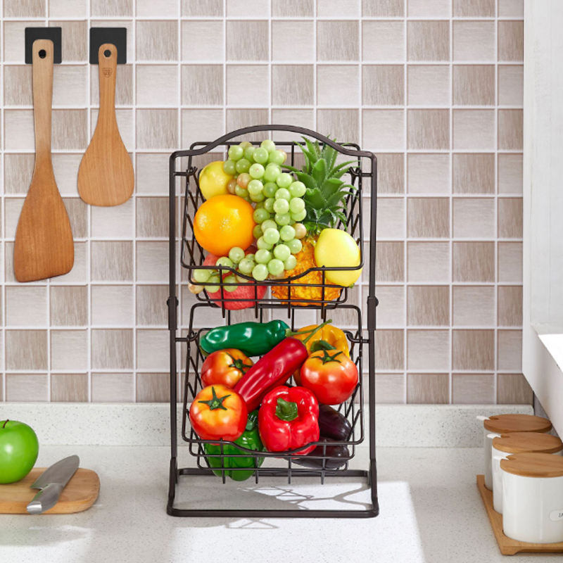 Dwupoziomowy metalowy kosz na owoce do blatu kuchennego