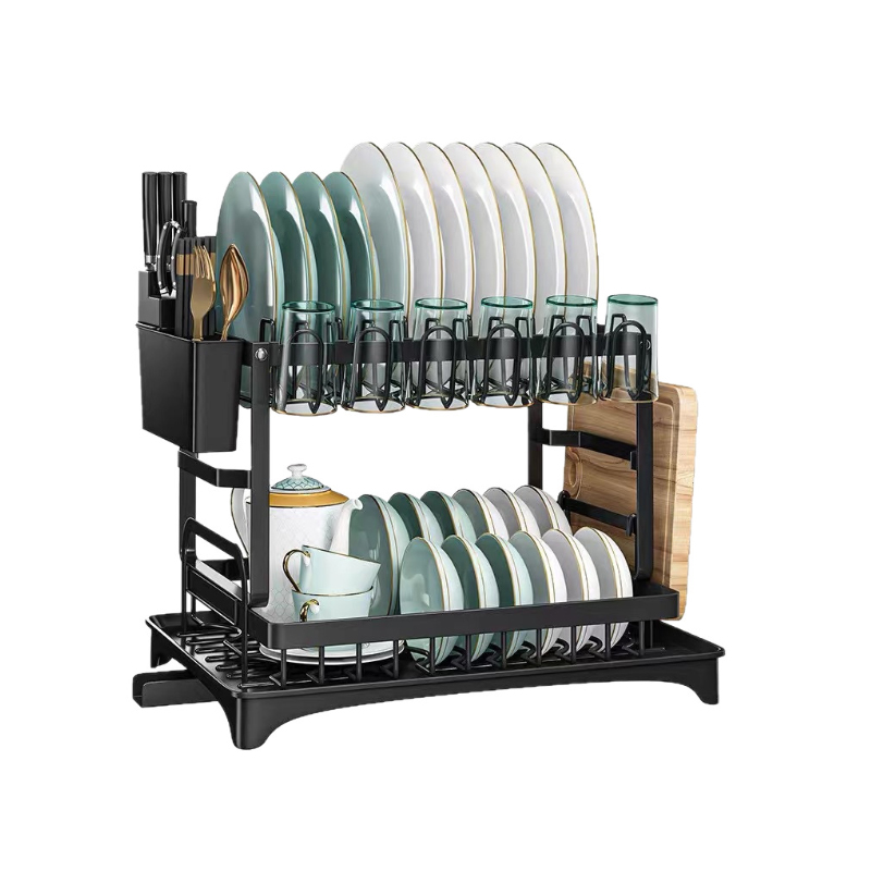 Dwupoziomowa suszarka do naczyń ze stali nierdzewnej z ociekaczem